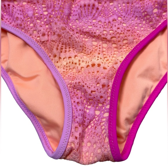 Victorias Secret Pink Coral Ombre Crochet Lace Bikini Bottoms Size Small - Picture 2 of 6